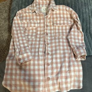 Plaid Flannel Shacket in Pink and White
